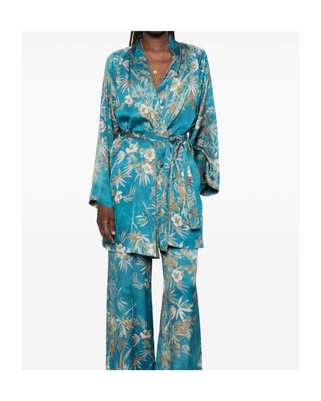 Forte_forte Blue Floral-Print Belted Jacket