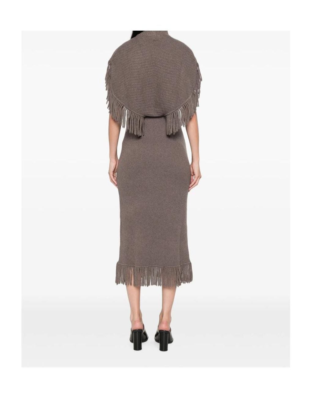 Jonathan Simkhai Brown Fringe-Trim Ribbed-Knit Dress