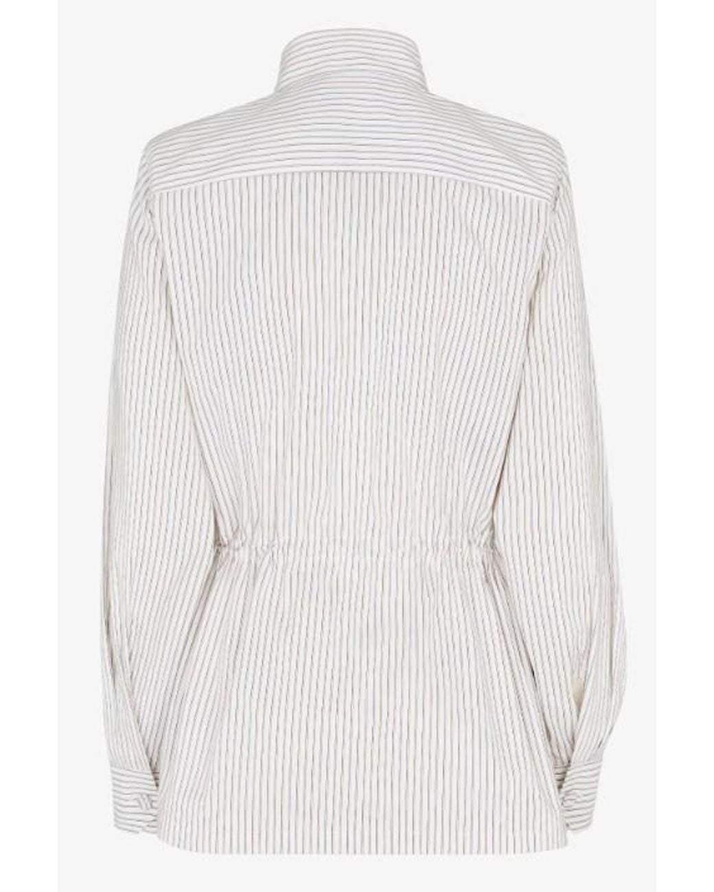 Fendi White Striped Ring Buckle Belted Jacket