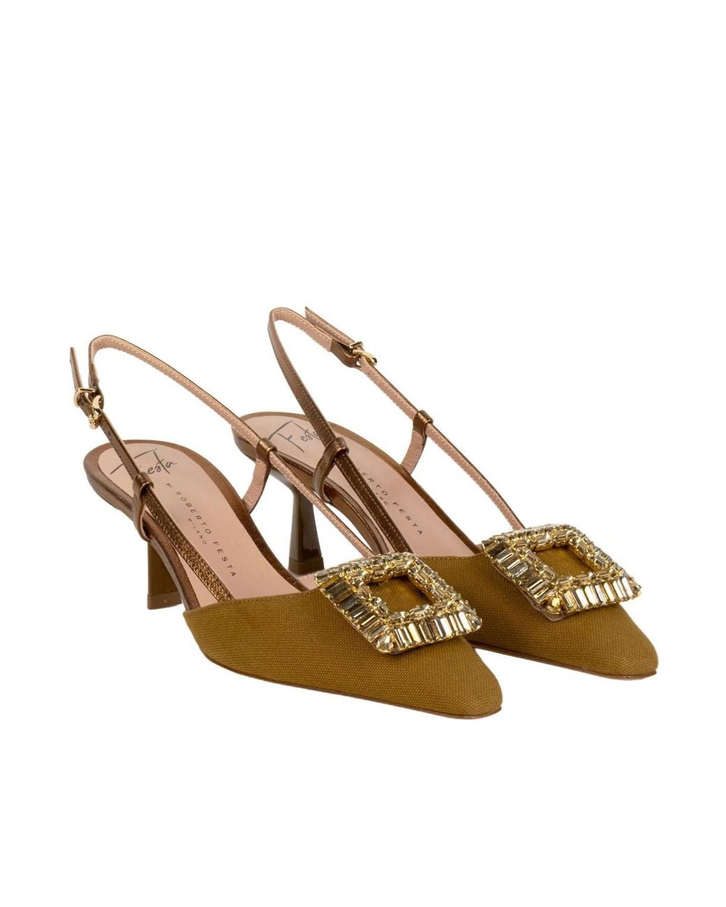Roberto Festa Brown Ingrid Embellished Slingback Pumps