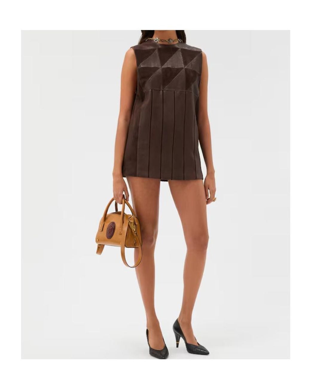 Versace Brown Panelled Sleeveless Mini Dress