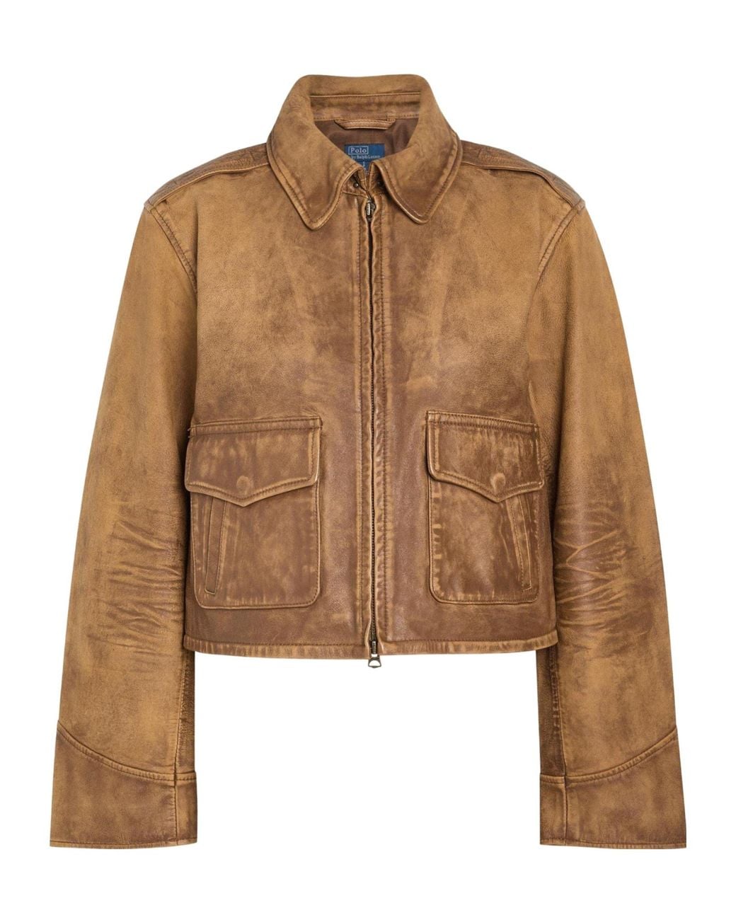 Polo Ralph Lauren Brown Cropped Distressed Leather Jacket