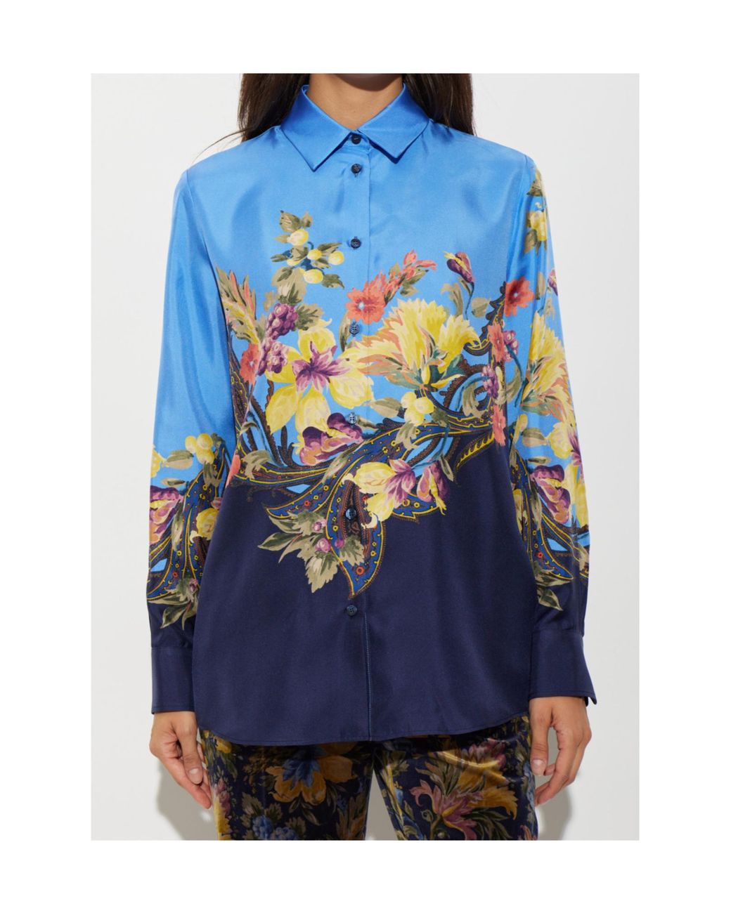 Etro Blue Floral Print Shirt Tops