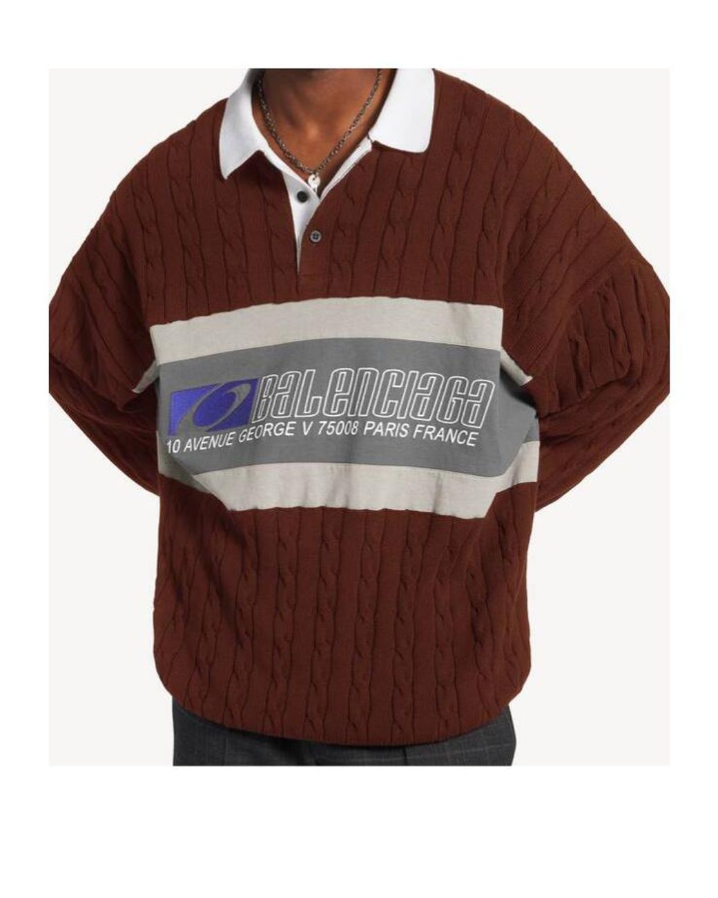 Balenciaga Brown Sporty Block Patched Polo Shirt for men