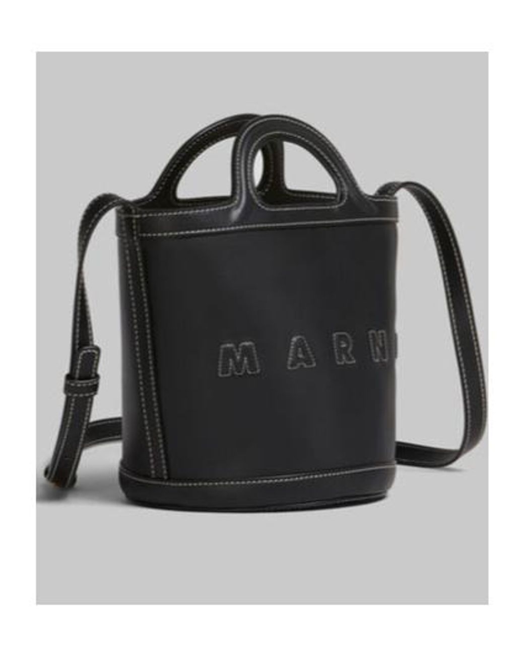Marni Black Logo Embossed Tropicalia Small Bucket Bag