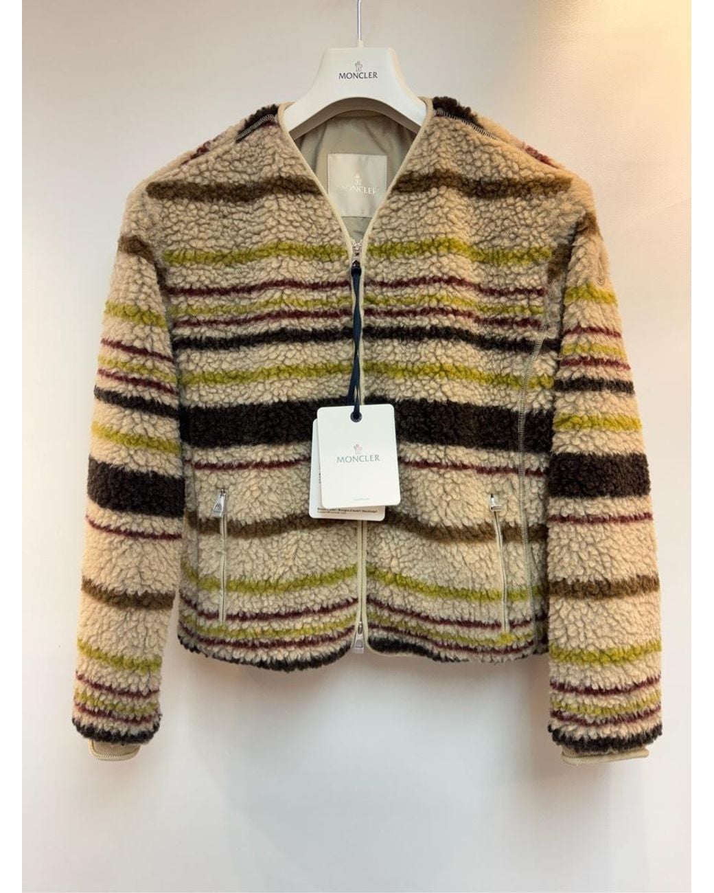 Moncler Natural Zip-Up Textured Cardigan