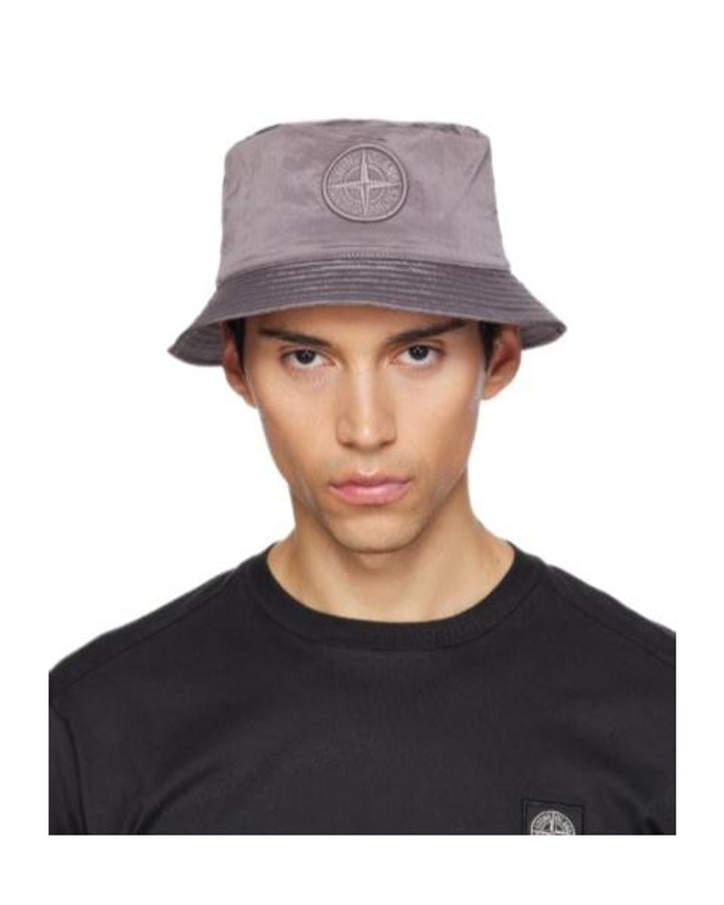 Stone Island Gray Logo-Patch Bucket Hat for men