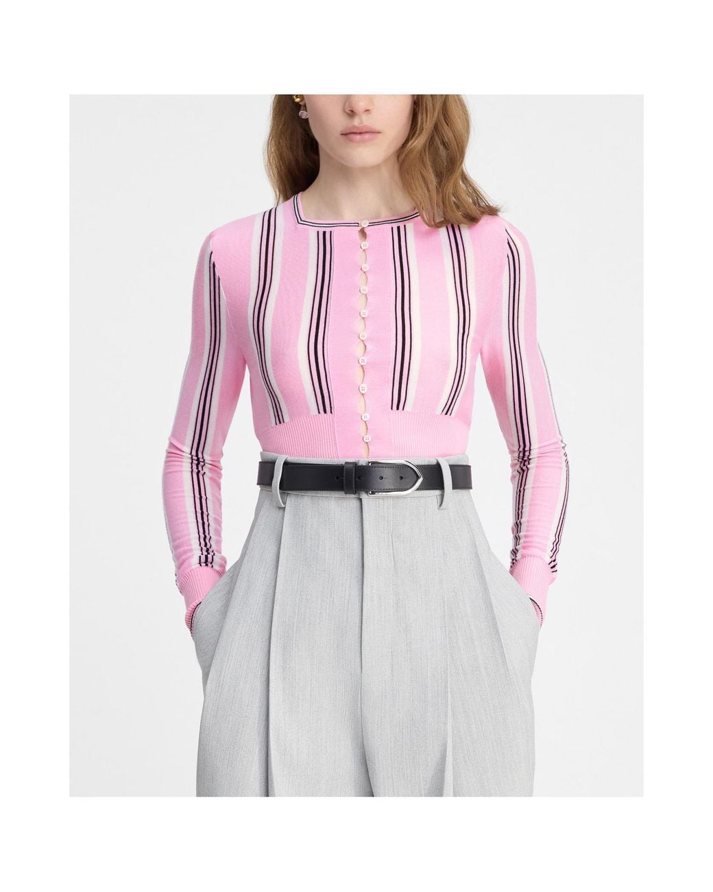 Jacquemus Pink Striped Crewneck Cardigan