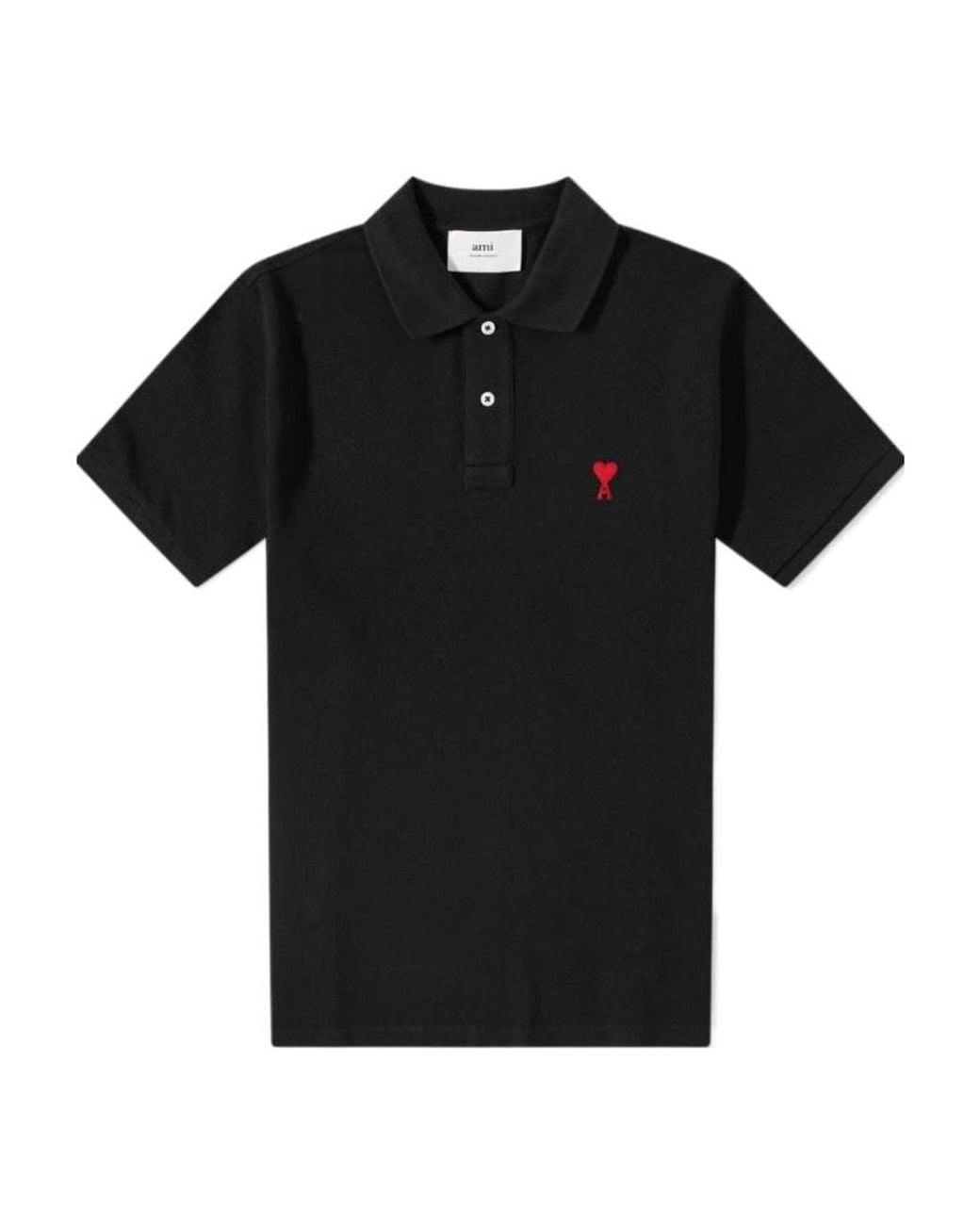 AMI Black Ami Logo Embroidered Short-Sleeve Polo Shirt for men