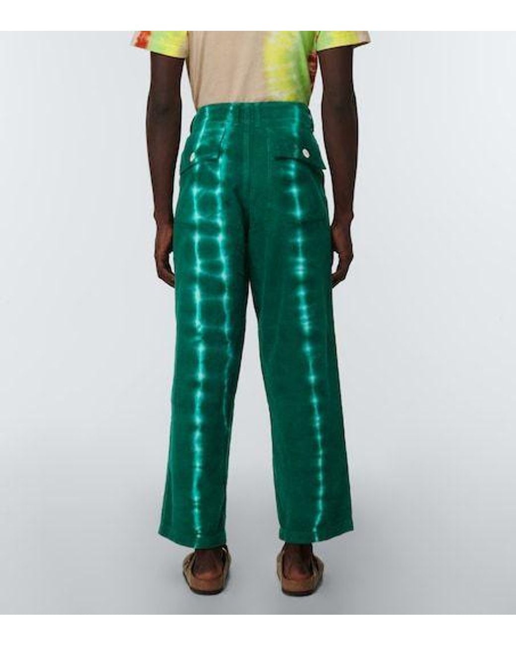 The Elder Statesman Green Tie-Dyed Corduroy Pants for men
