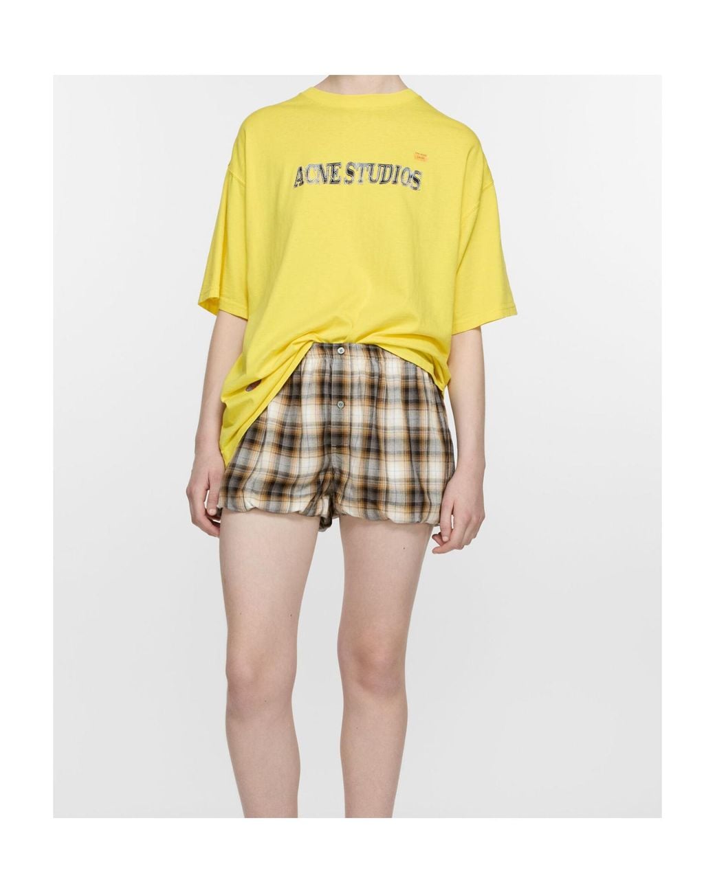 Acne Yellow Check Shorts