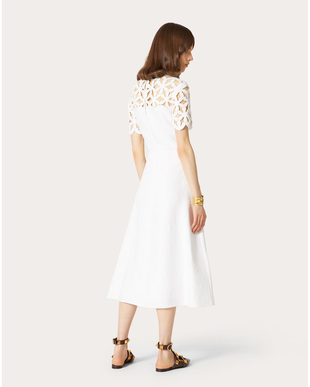 Valentino White Hollowed-Out Embroidered Dress