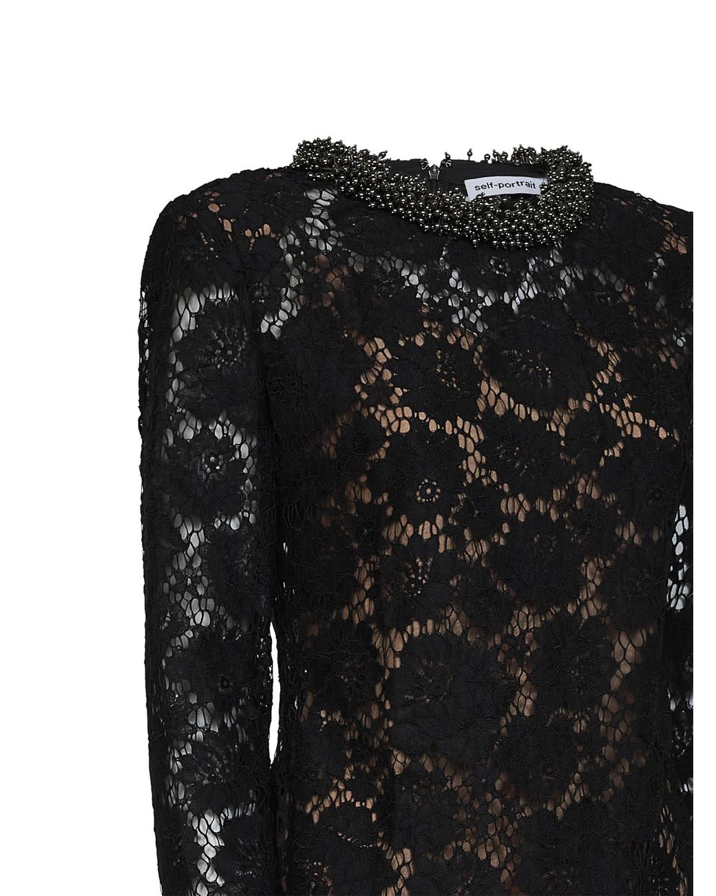 Self-Portrait Black Beaded Collar Lace Mini Dress