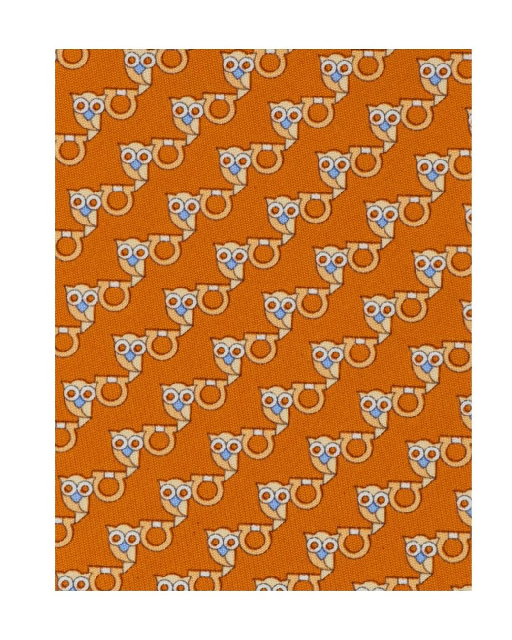 Ferragamo Orange Owl-Print Tie for men