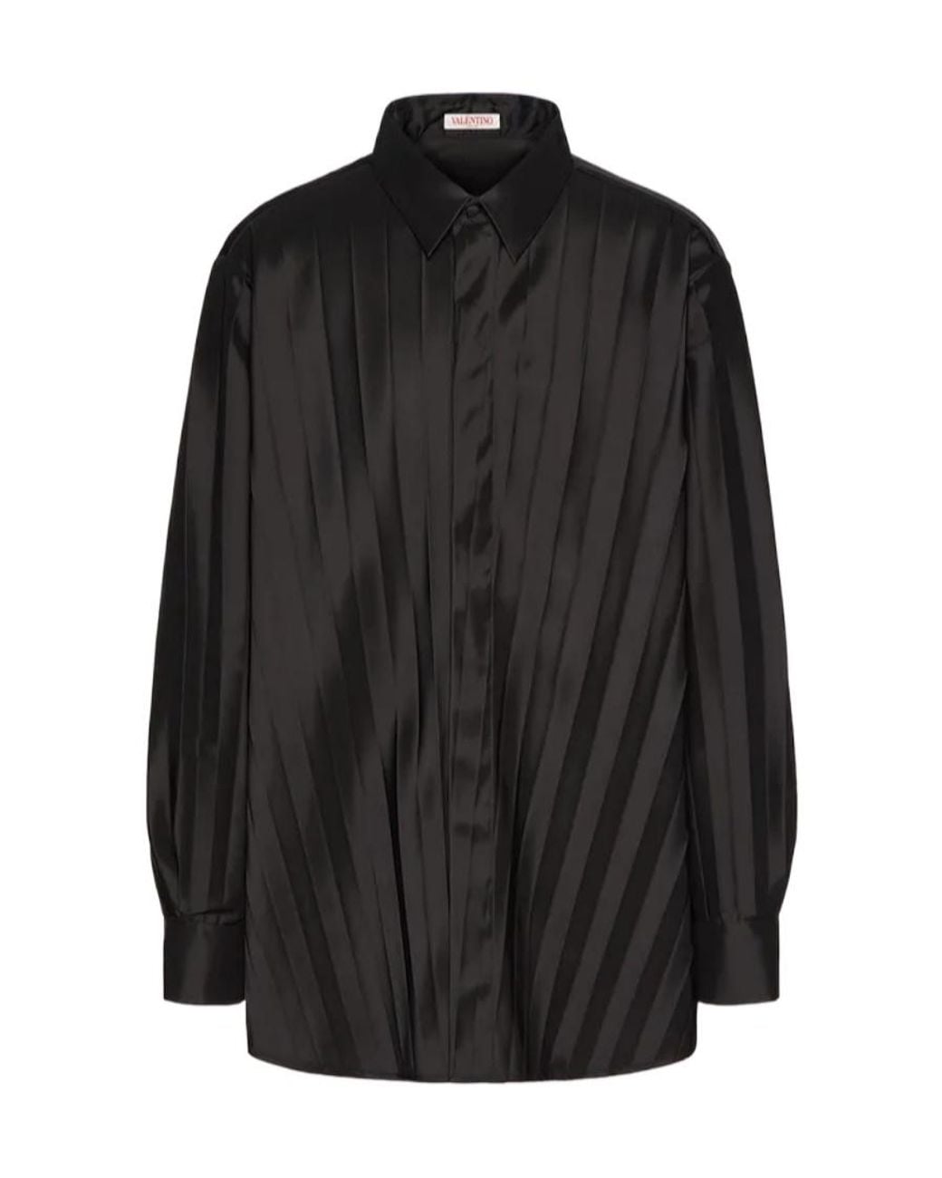 Valentino Black Pleated Concealed Fastened Shirt for men