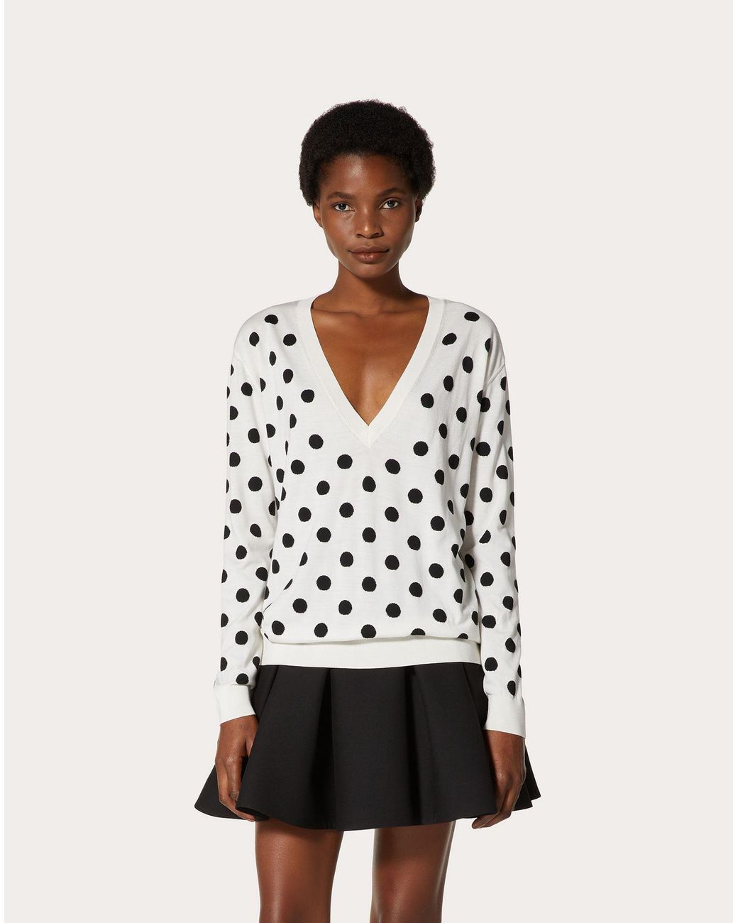 Valentino White Logo V-Neck-Wool Sweater