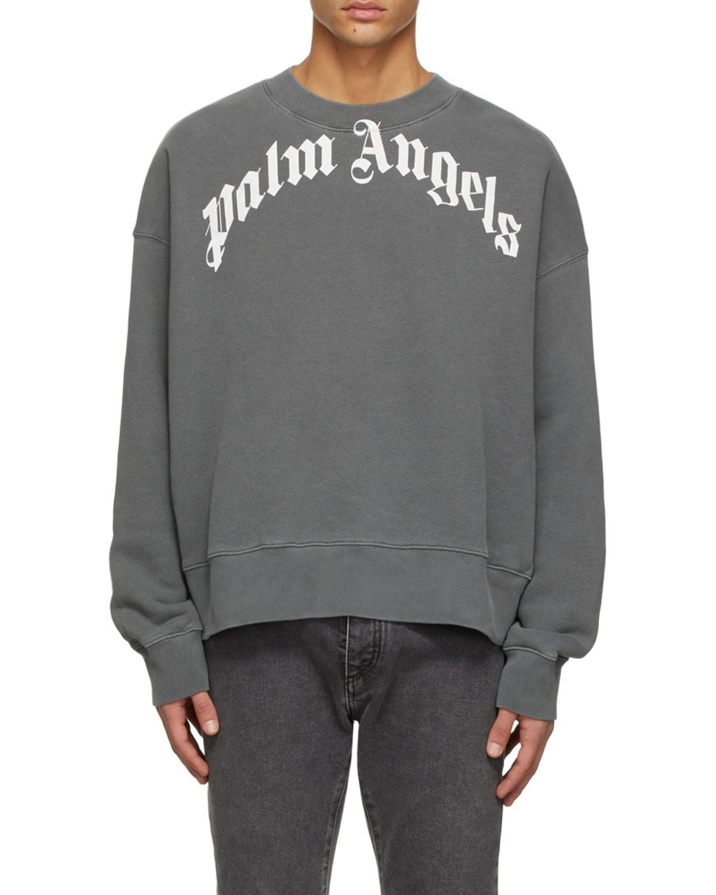 Palm Angels Gray Logo Printed Crewneck Sweatshirt for men