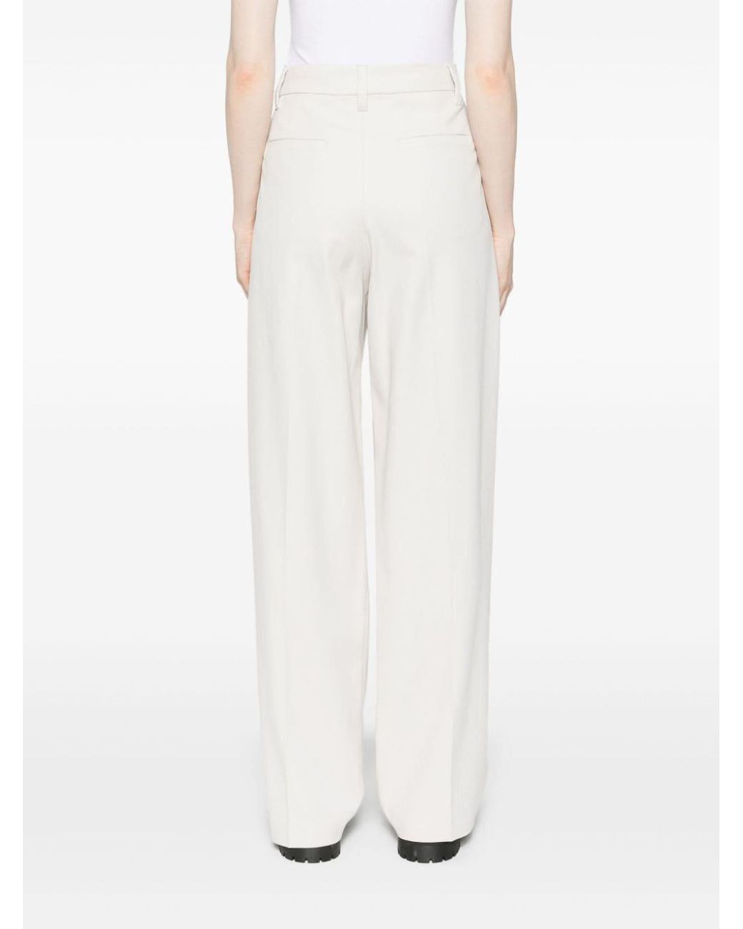 Brunello Cucinelli White Pleat-Detail Straight-Leg Trousers