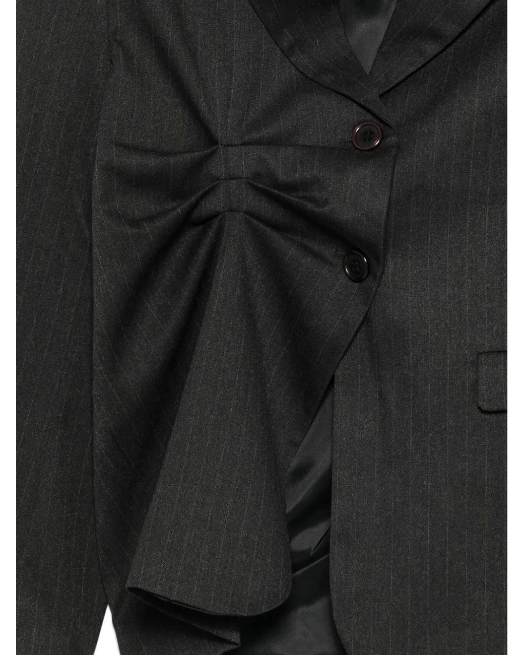 AVAVAV Black Pinstripe-Pattern Gathered-Detail Blazer
