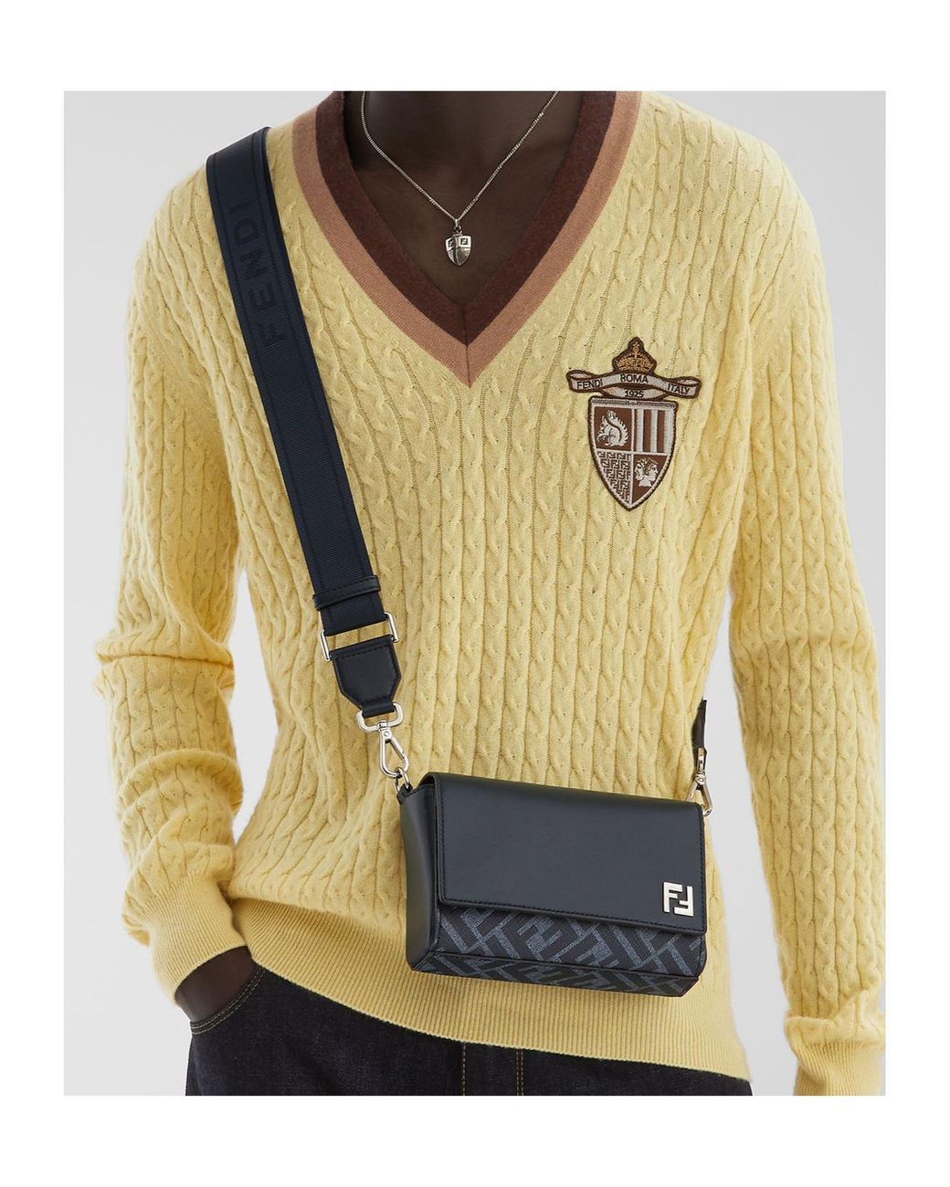 Fendi Blue Ff Squared Compact Messenger Bag for men