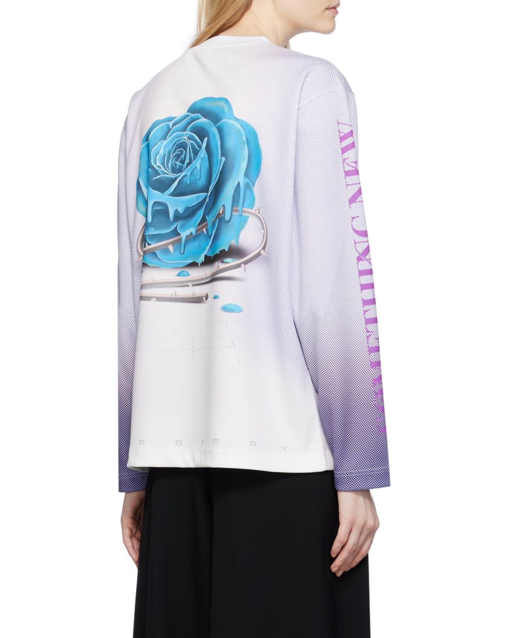 Burberry Blue Floral-Printed Long Sleeved Crewneck T-Shirt