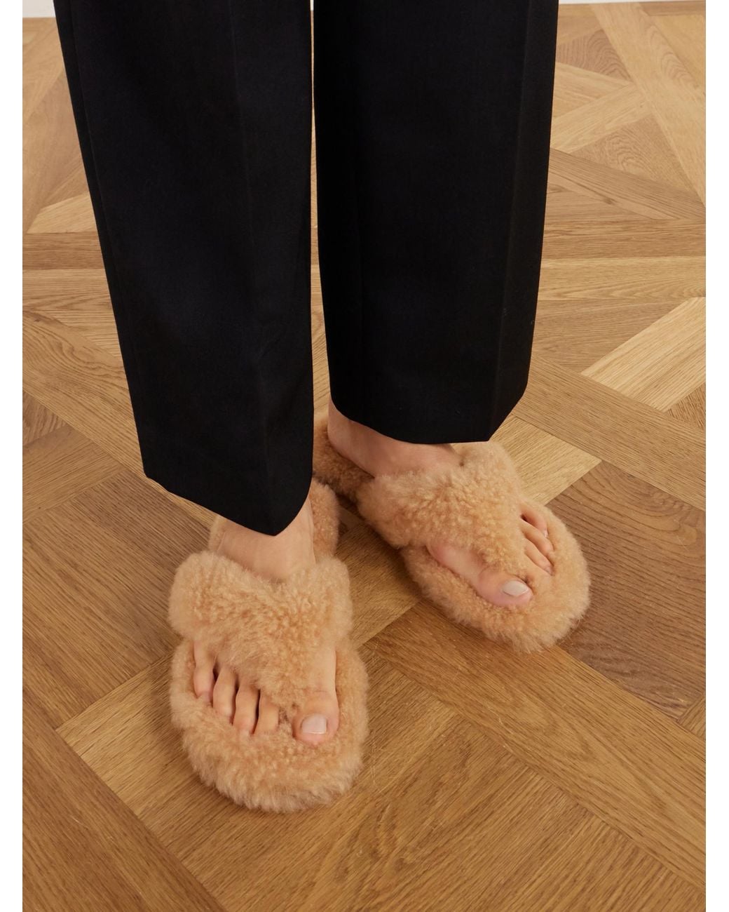 Christen Brown Cashmere-Plush Flip Flops