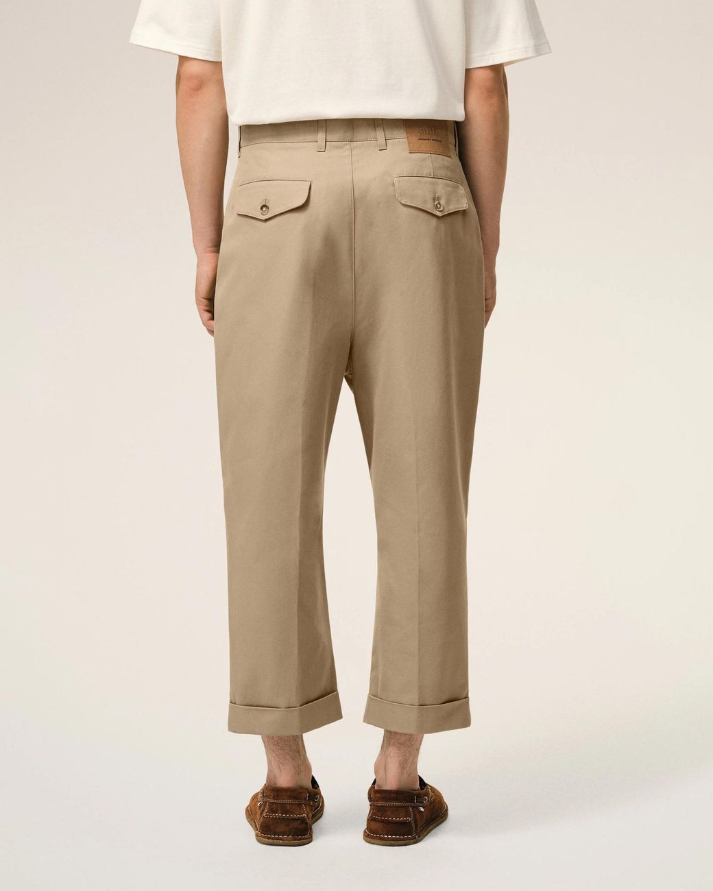 AMI Natural Pleated Straight Leg Trousers for men