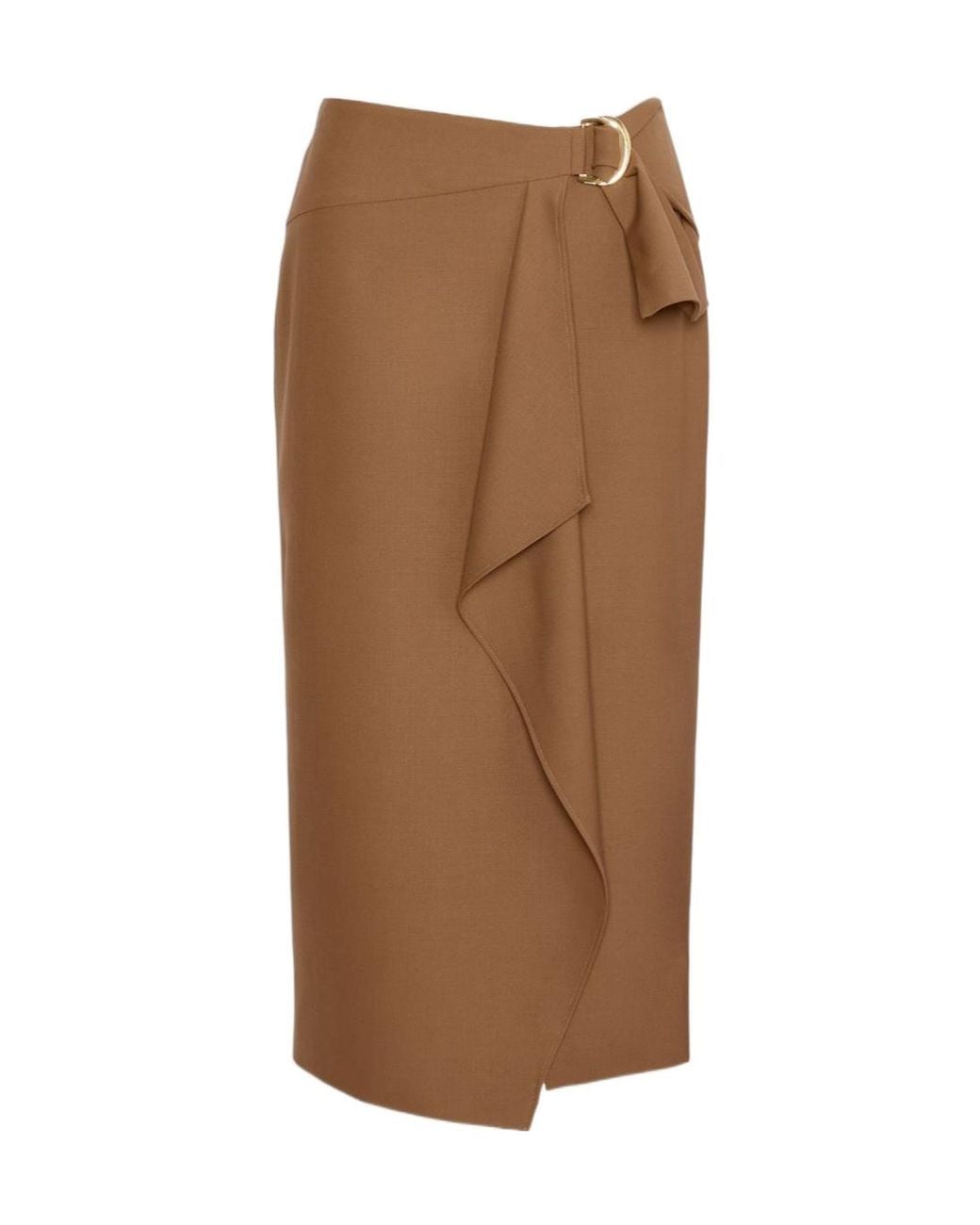 Max Mara Brown Ruffled Buckle-Fastening Midi Skirt