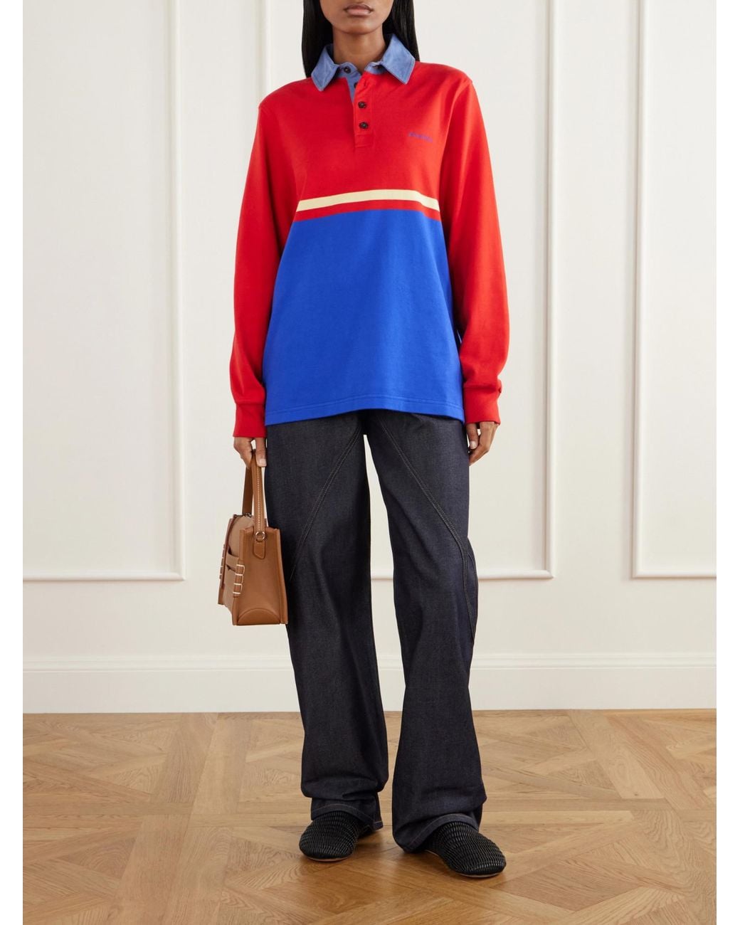 J.W. Anderson Embroidered Striped Cotton-Jersey Polo Shirt