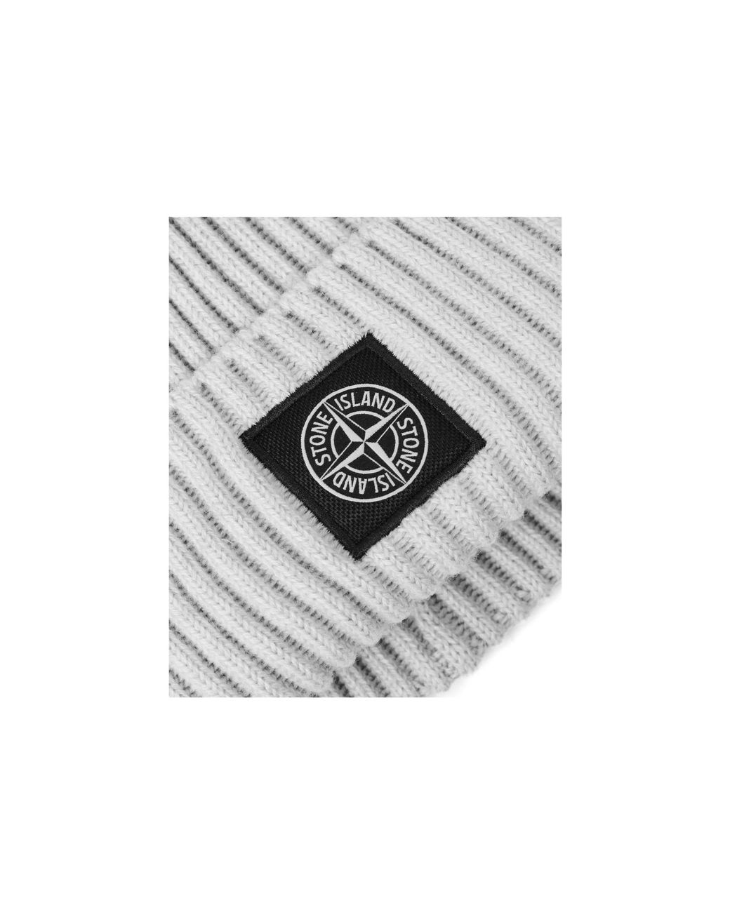 Stone Island White Light Ribbed Knit Beanie for men