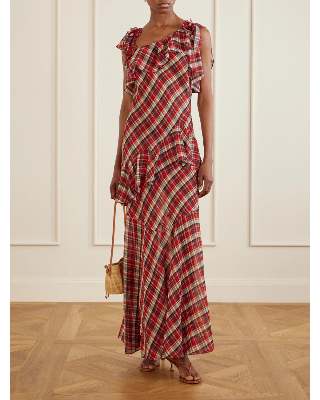Doen Red Vintage Plaid Midi Dress