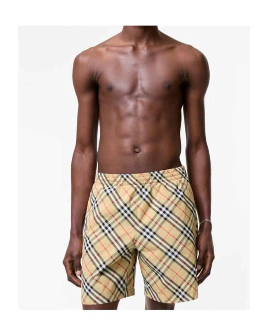 Burberry Metallic Checked Elasticated Waistband Swim Shorts for men