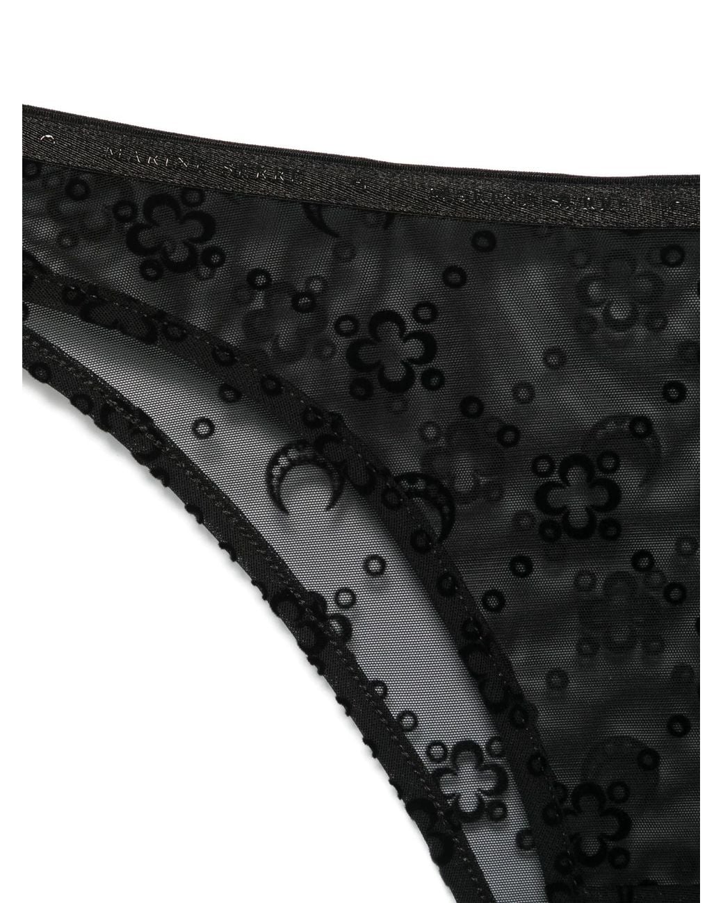 MARINE SERRE Black Mesh Flock High Waist Panties