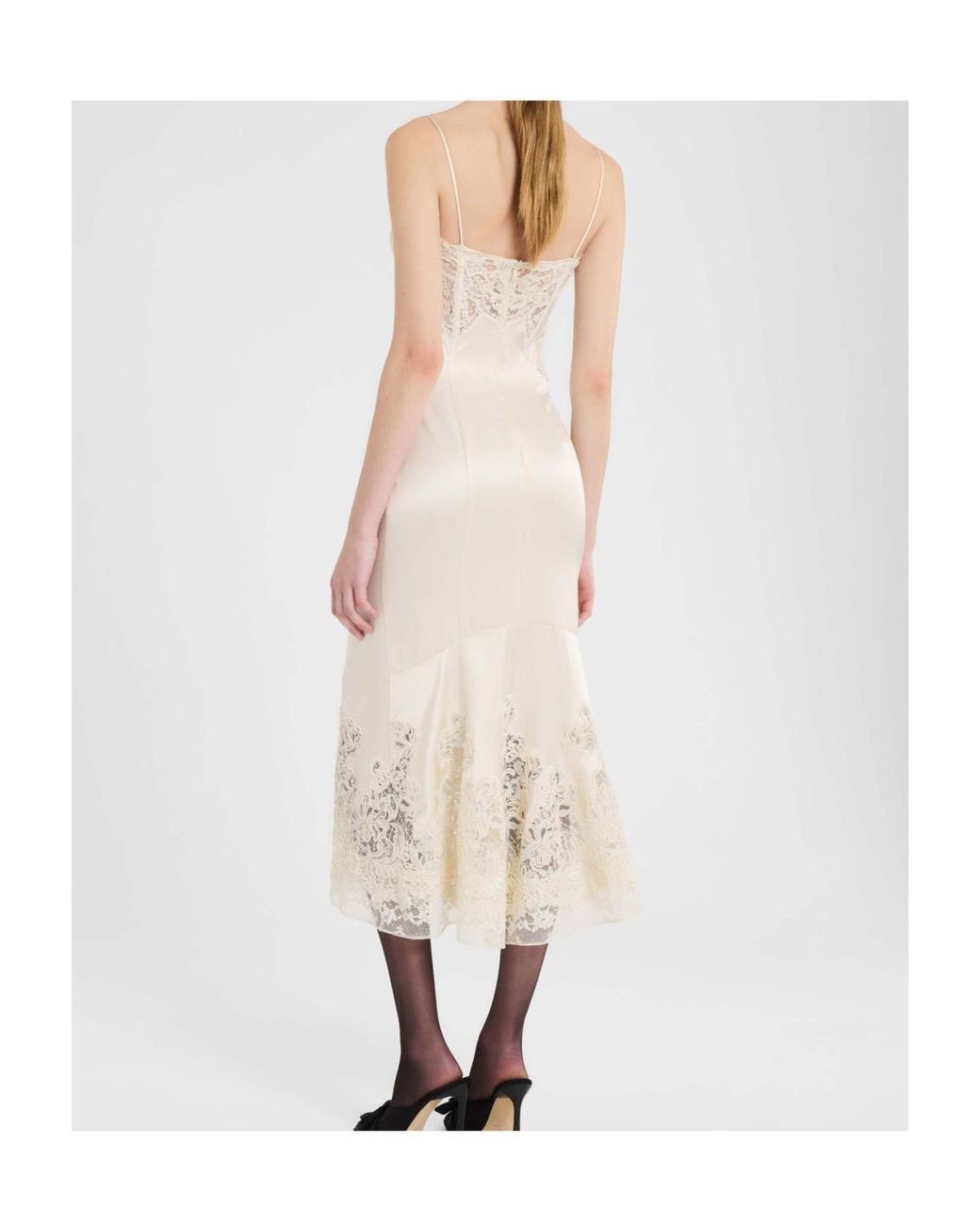 Ermanno Scervino White Silk Satin Lingerie Midi Dress With Rebrodé Lace