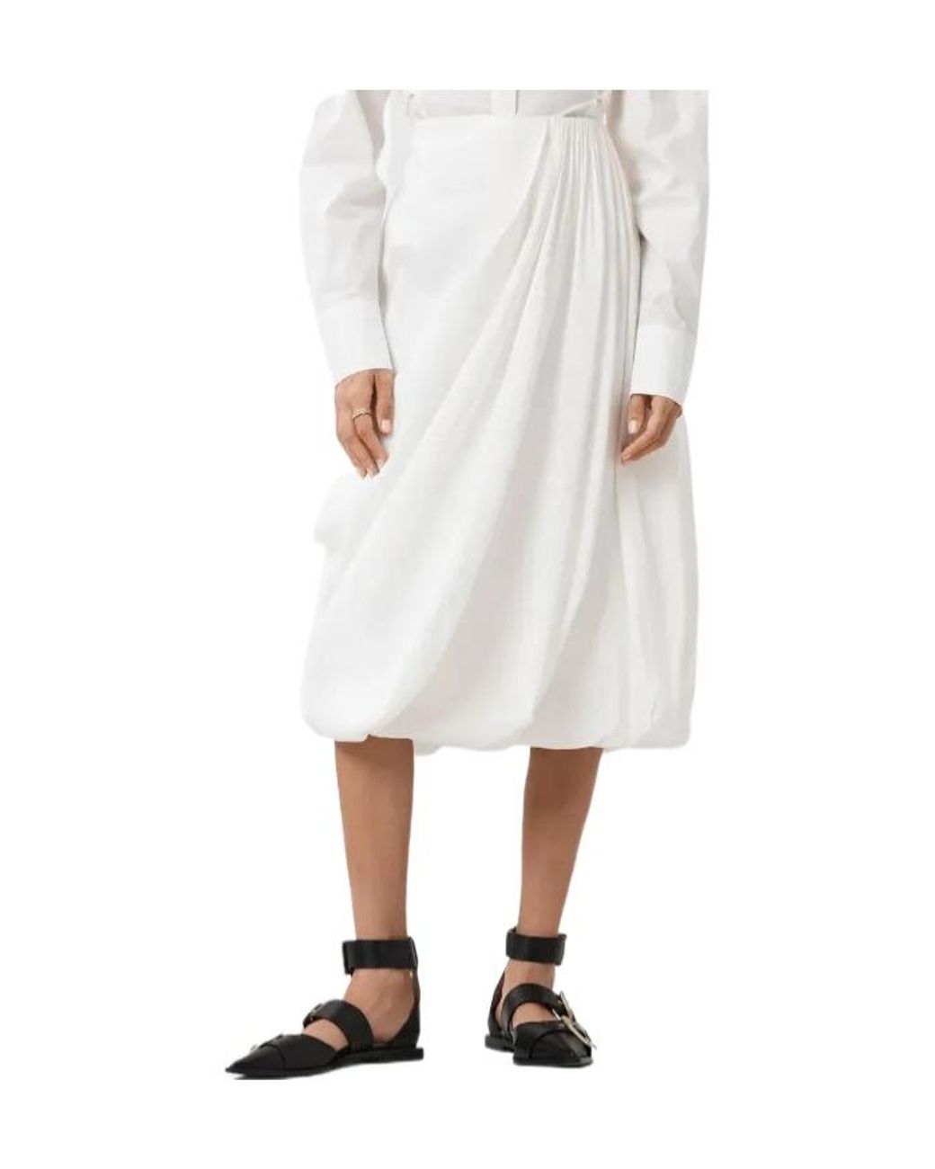 AllSaints White Nia Draped Midi Skirt