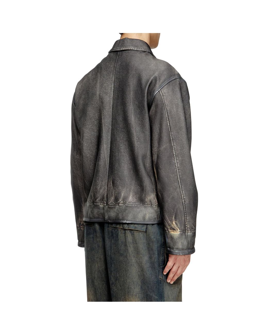DIESEL Gray L-Mayer Distressed Leather Jacket for men