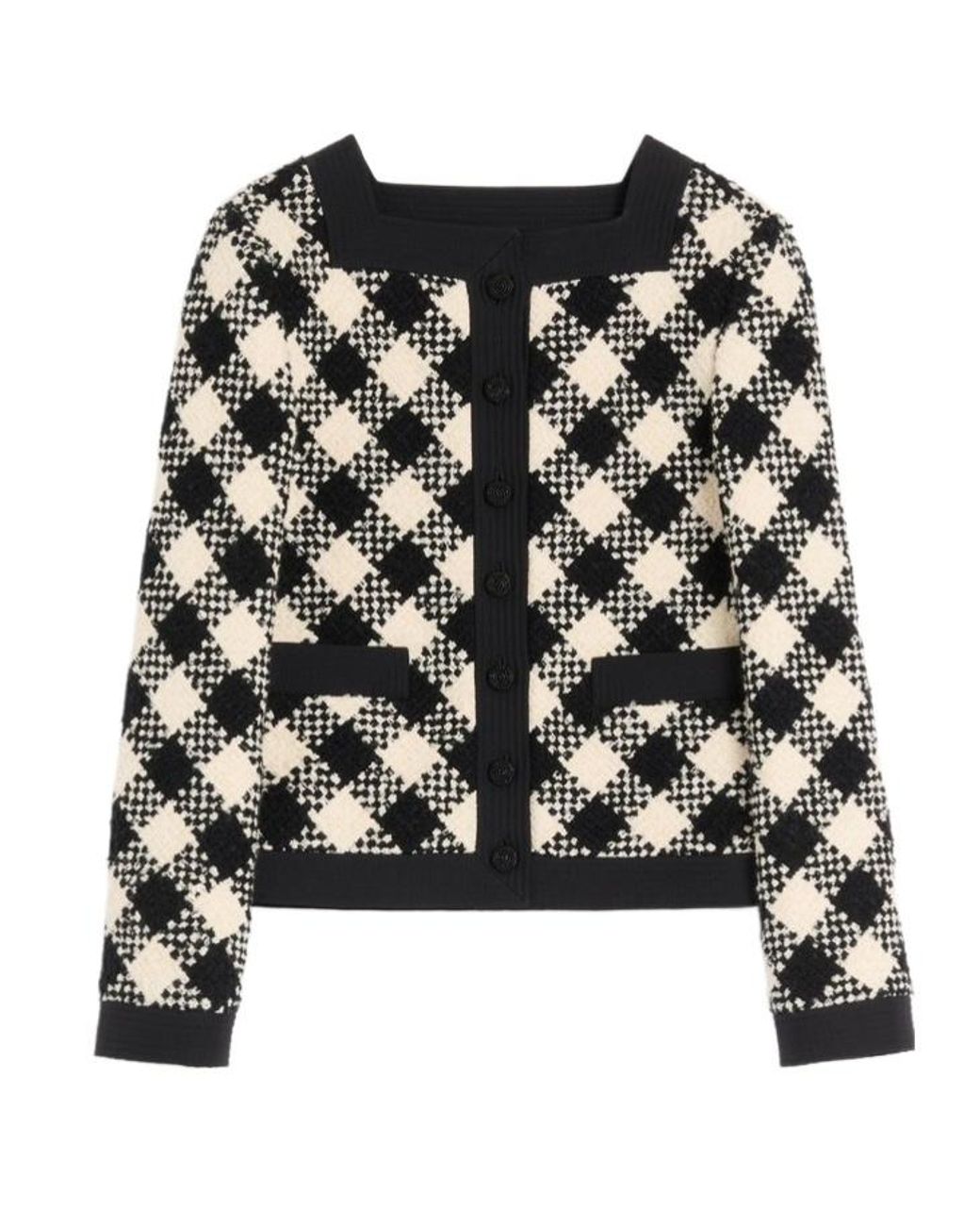 Valentino Black Damier Button-Up Tweed Jacket