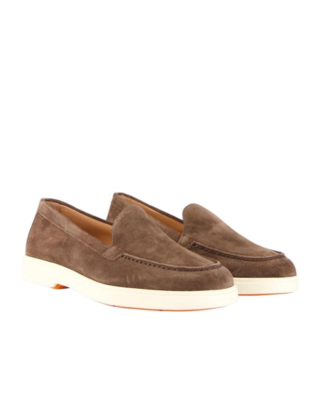 Santoni Brown Yalta Almond Toe Slip-On Loafers