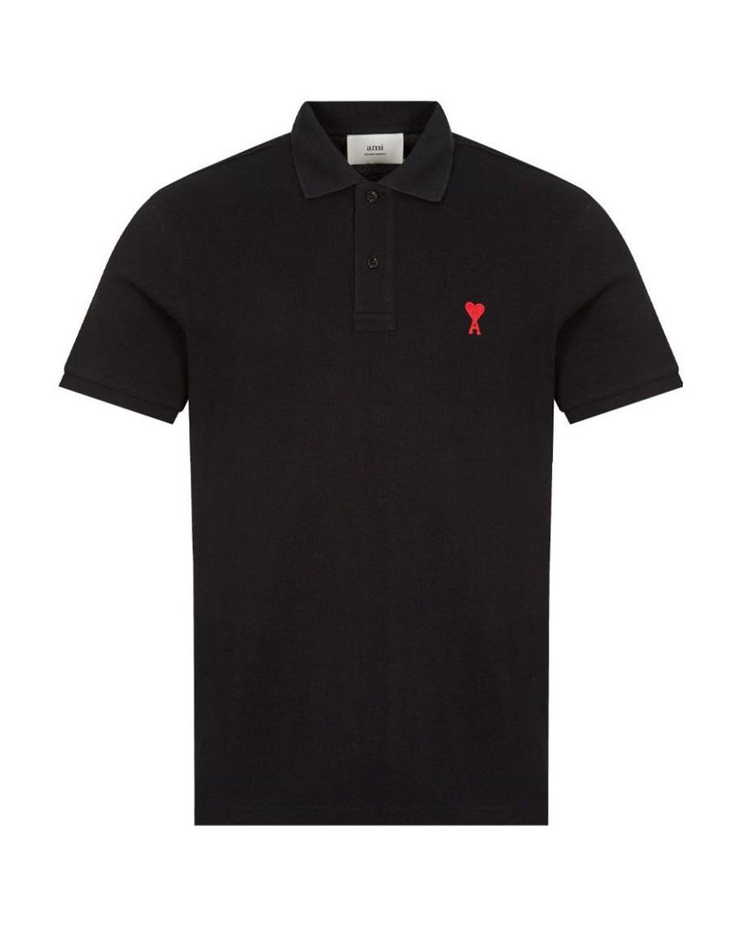 AMI Black Ami Logo Embroidered Short-Sleeve Polo Shirt for men