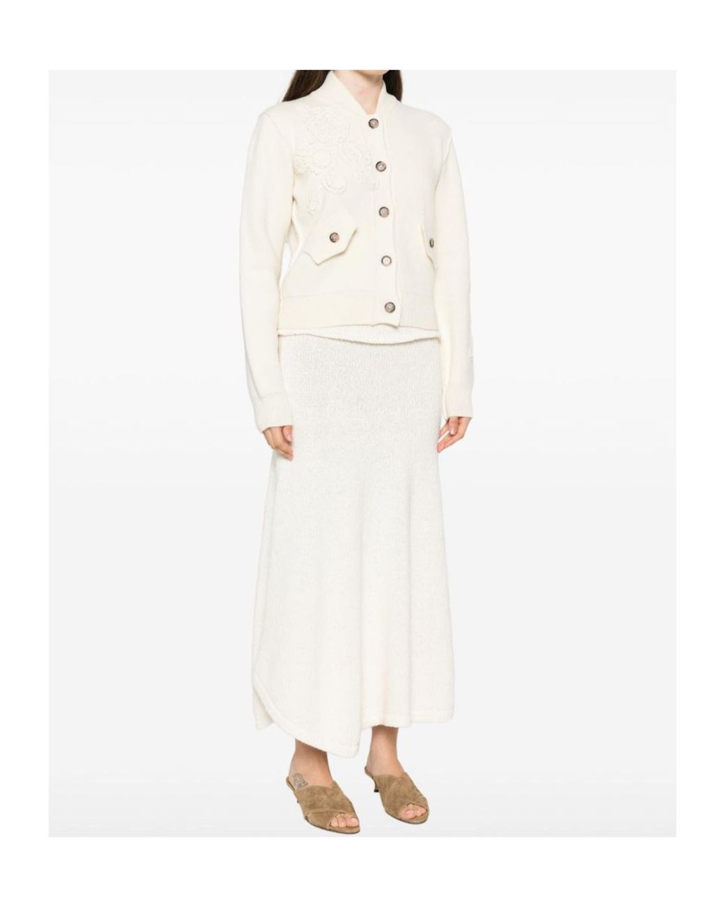 ERMANNO FIRENZE White Single-Breasted Long-Sleeve Knit Top