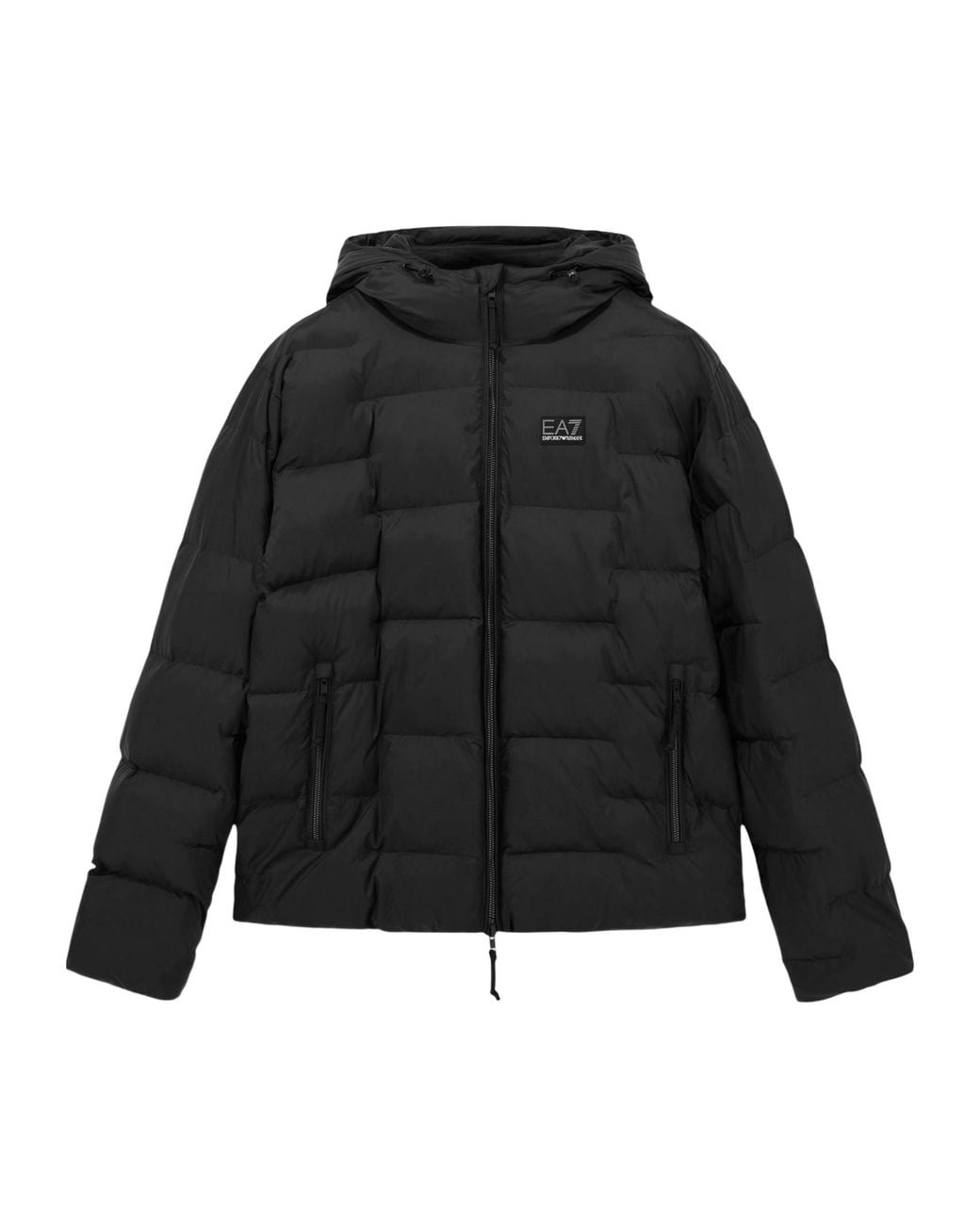 EA7 Black Logo-Patch Quilted Jacket for men