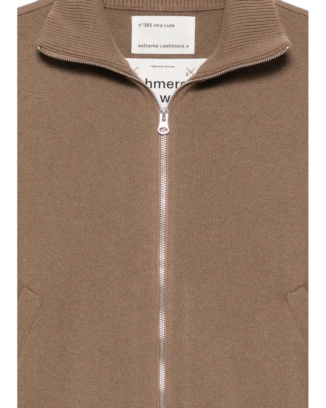 Extreme Cashmere Brown High-Neck Zip-Up Cardigan