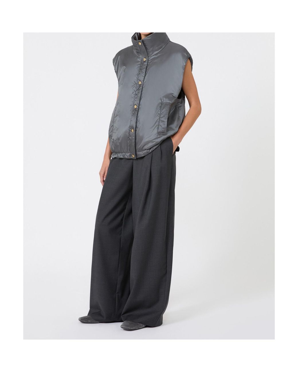 Max Mara Gray Oversized Water-Repellent Padded Gilet