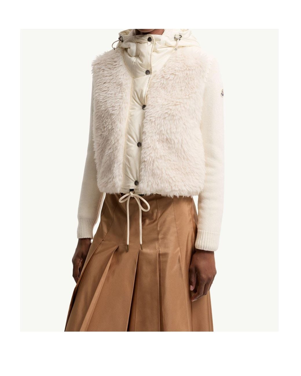 Moncler Natural Wool Cashmere Blend Padded Zip-Up Cardigan