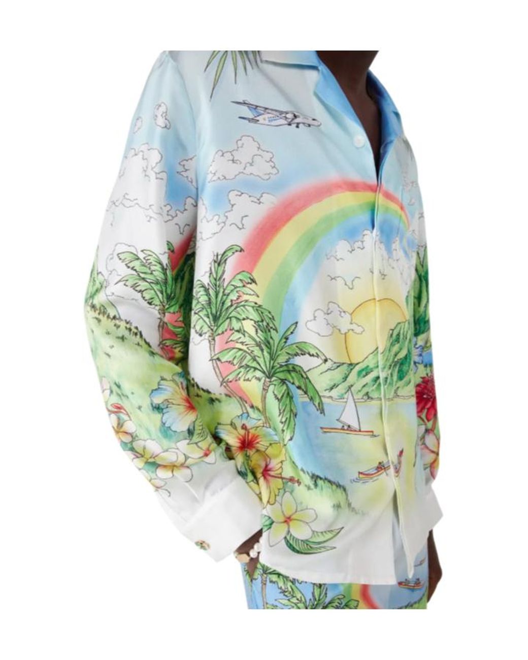 Casablanca Blue Aloha Long Sleeve Silk Shirt for men