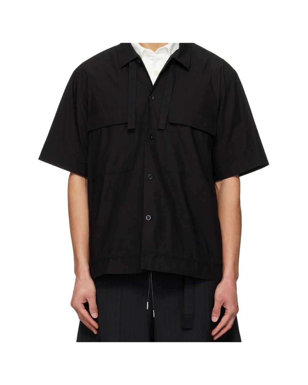 Sacai Black Short Sleeved Drawstring Shirt for men