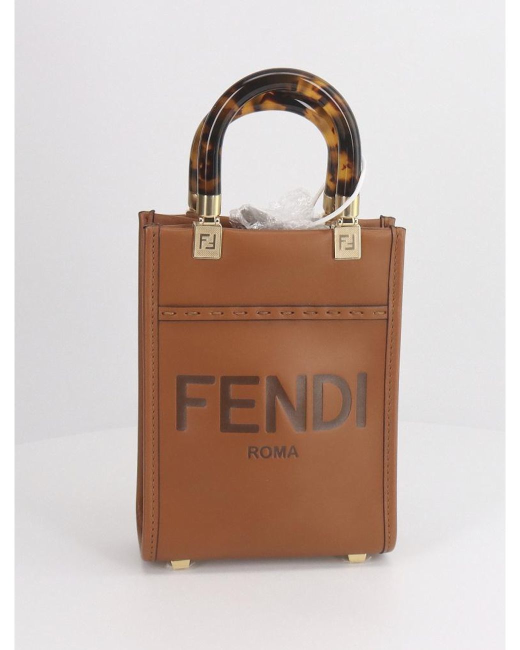Fendi Brown Sunshine Mini Shopper Tote Bag