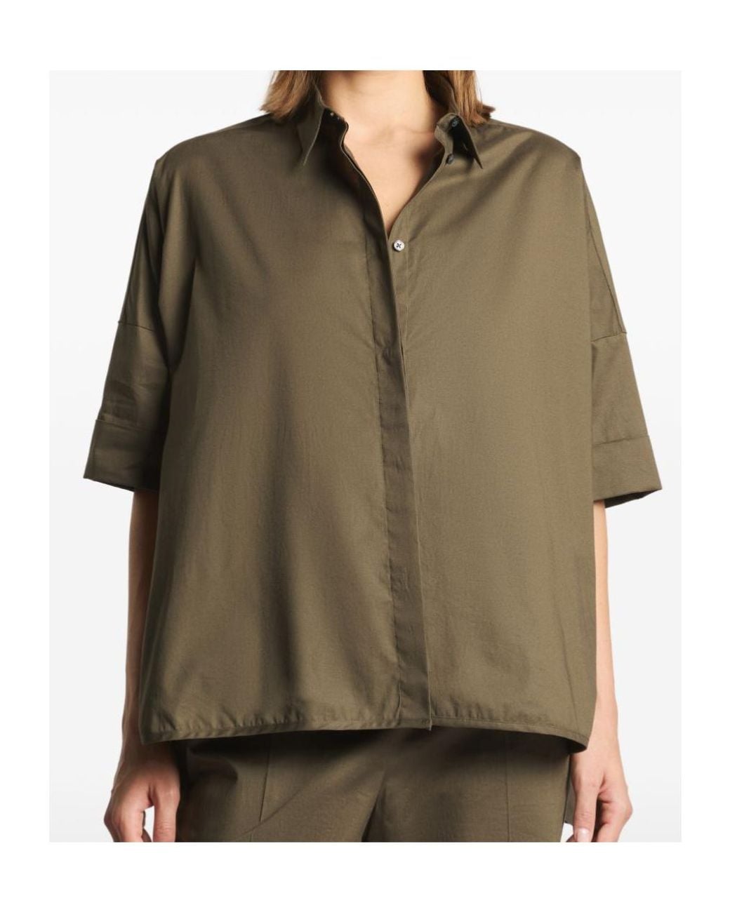 Fay Green Oversized Half-Sleeve Shirt Top