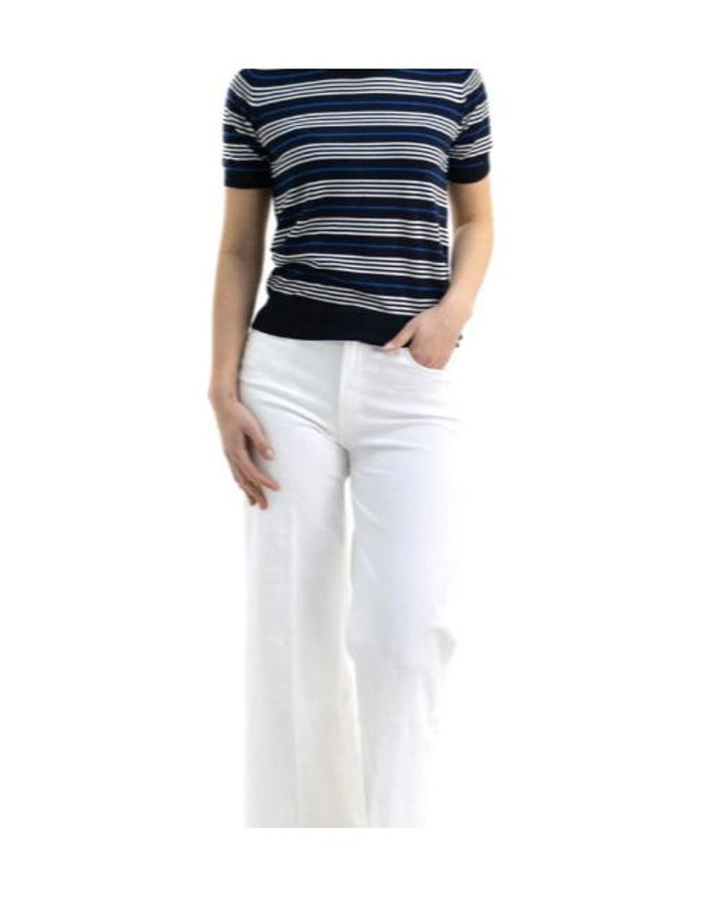 P.A.R.O.S.H. Blue Striped Short-Sleeve Wool T-Shirt