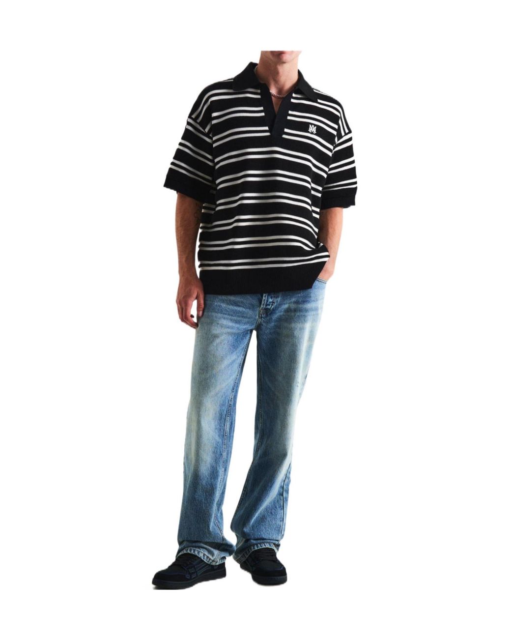 Amiri Black Striped Knit Polo Top for men